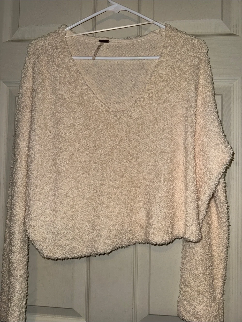 Free People Plush V-Neck Sweater in Ivory